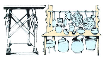 Складной металлический столик. Набор кухонной посуды. Древний Египет - www.Dizayne.ru