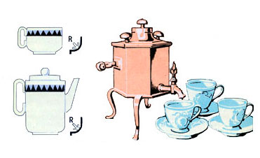 Сервиз - пример ансамбля предметов. Самовар, чашки и блюдца - пример контрастного сочетания предметов - www.Dizayne.ru